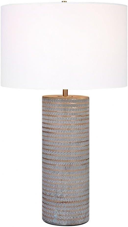 Gray Ceramic Table Lamp with White Drum Shade