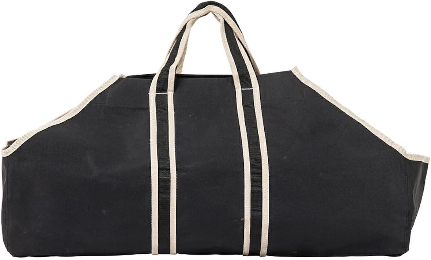 Modern Ember Modern Ember Black Log Carrier Bag - Lightweight Waxed Canvas with Nylon Webbing Handles