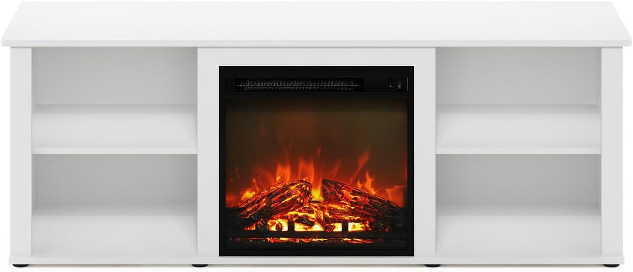 Furinno Montale 60 Inch TV Stand with Fireplace, Solid White