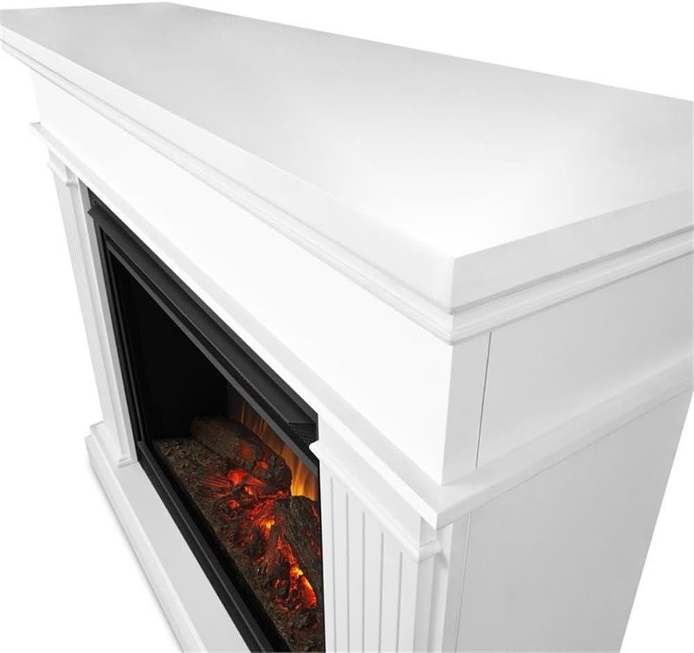 White 55.5" Wooden Electric Fireplace with Adjustable LED Flame