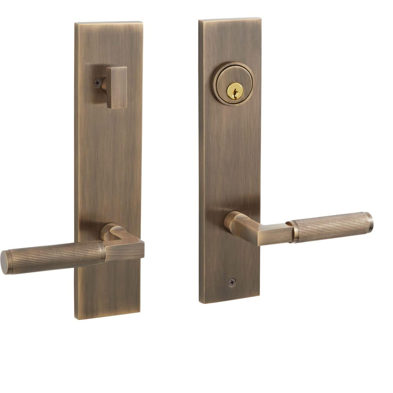 Signature Hardware 455566 Satcher Solid Brass Keyed Entry Door Knob Set with 2-3/8" Backset - Antique Brass