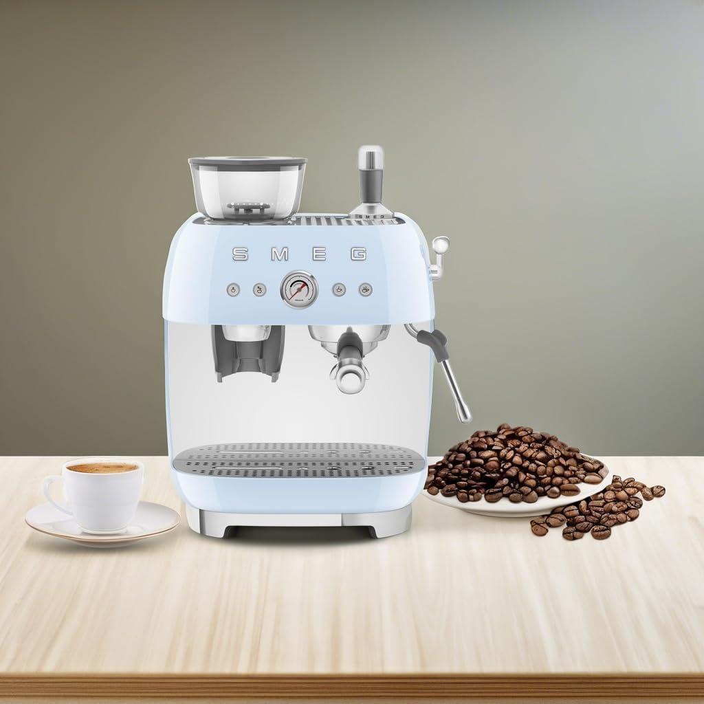 SMEG Pastel Blue Semi-Automatic Espresso Machine with Milk Frother