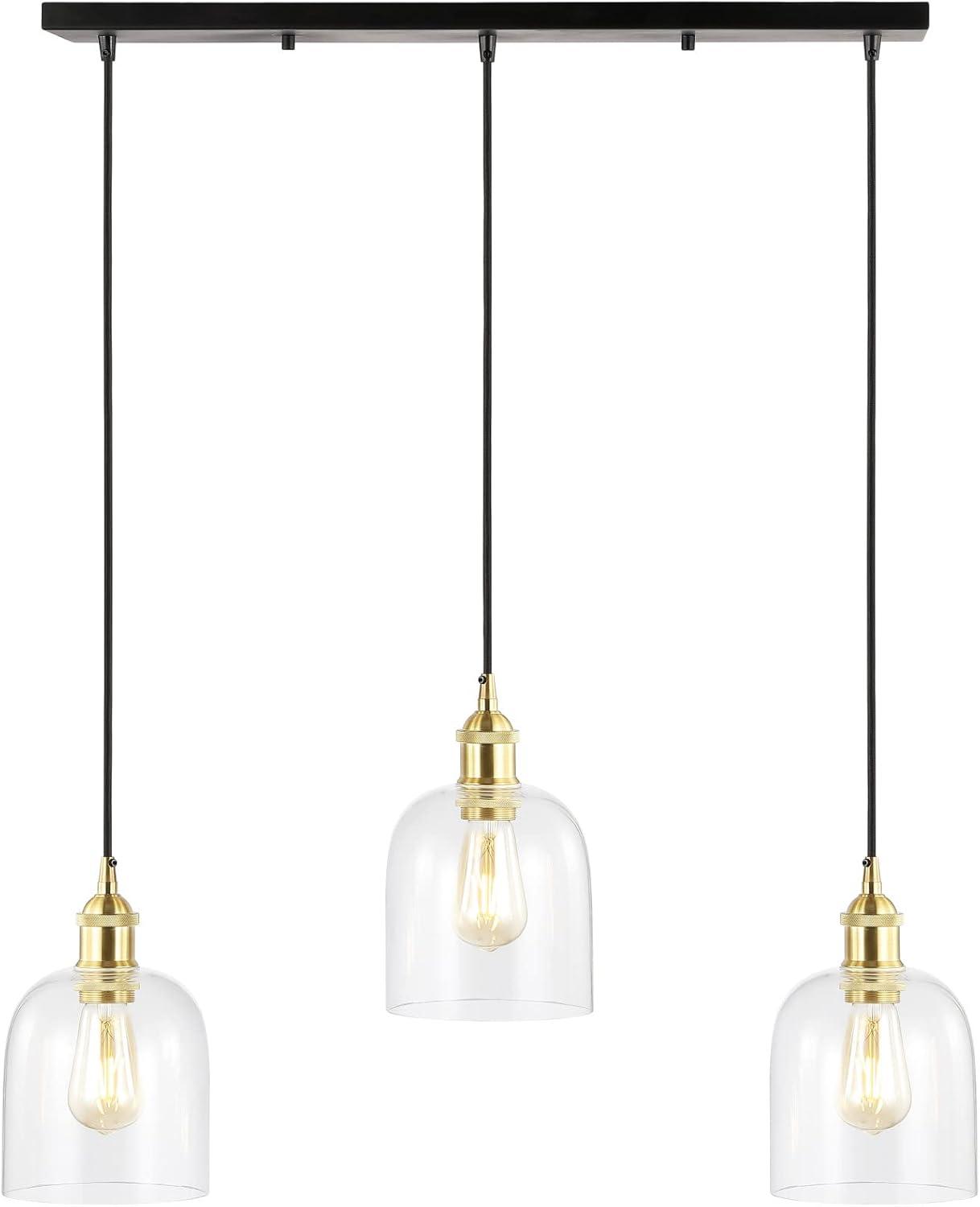 JONATHAN Y JYL1122A Cooper 25.5" 3-Light Farmhouse Contemporary Glass Linear LED Pendant Modern Transitional Adjustable Dining Room Kitchen Island Foyer Bedroom Hallway, Brass Gold/Black, 25.5 in