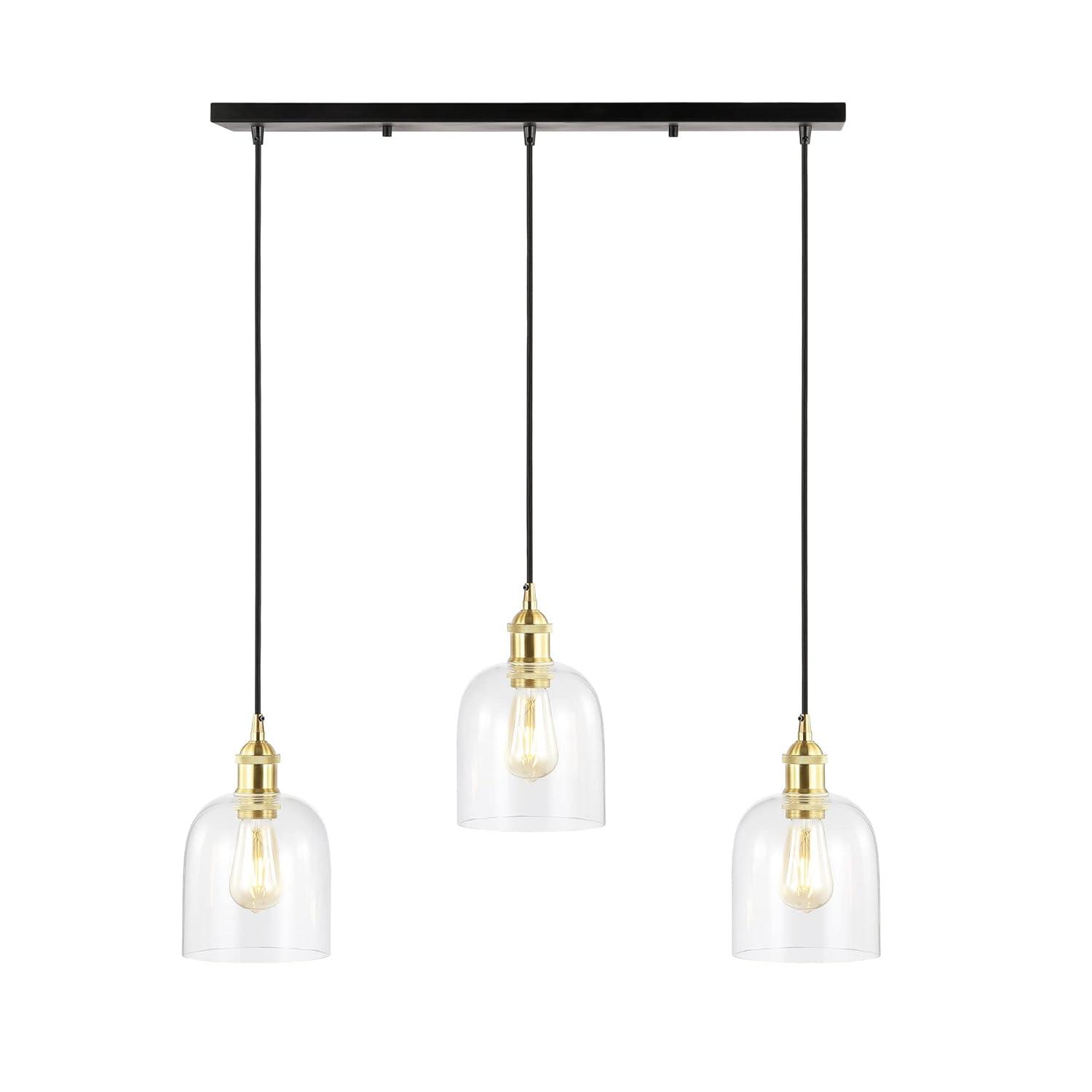 JONATHAN Y JYL1122A Cooper 25.5" 3-Light Farmhouse Contemporary Glass Linear LED Pendant Modern Transitional Adjustable Dining Room Kitchen Island Foyer Bedroom Hallway, Brass Gold/Black, 25.5 in