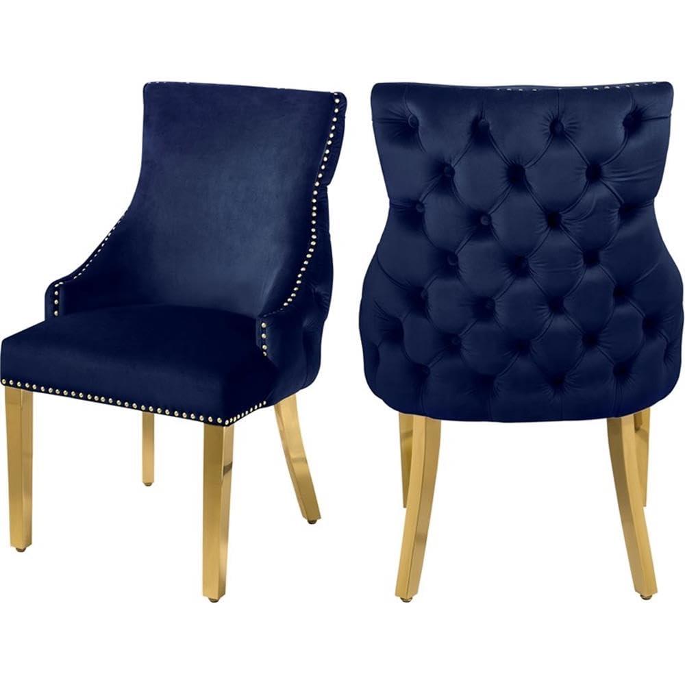 Meridian Furniture Tuft Navy Velvet Dining Chair in Gold Finish (Set of 2)