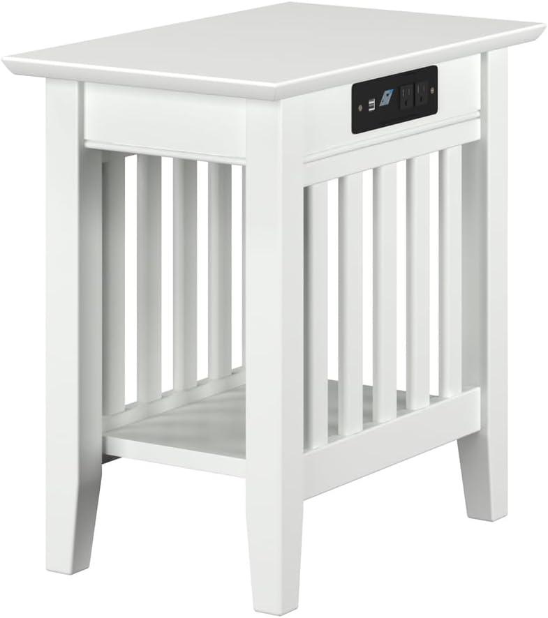 Mission Chair Side Table with Charger Station in White