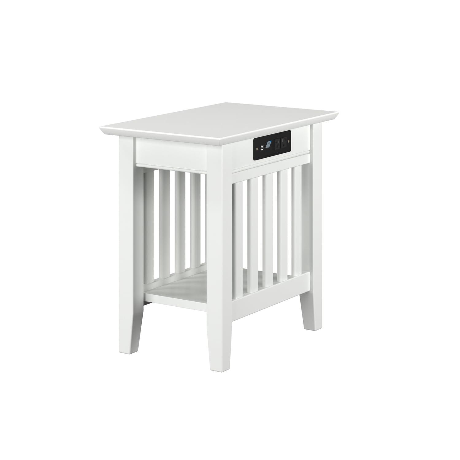 Mission Chair Side Table with Charger Station in White