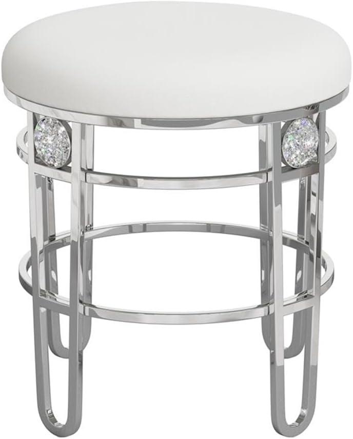 Hillsdale Dessa 18" Faux Leather & Metal Vanity Stool in White/Silver Chrome