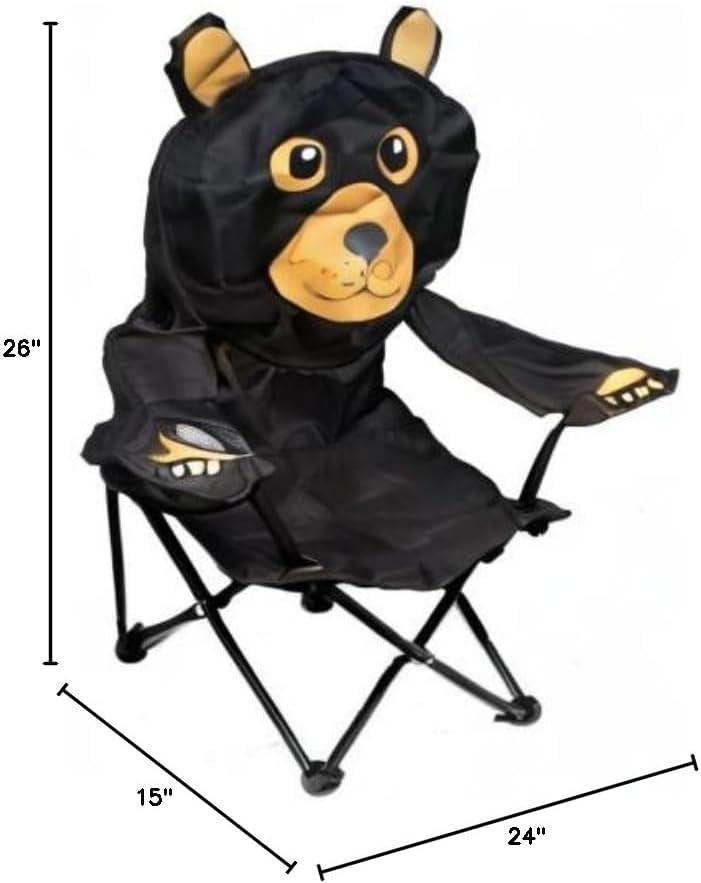 Black Bear Kids Folding Camp Chair with Cup Holder and Carry Bag