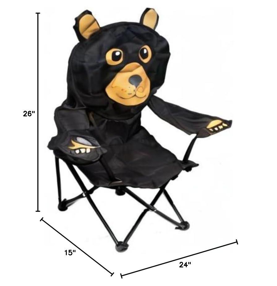 Black Bear Kids Folding Camp Chair with Cup Holder and Carry Bag