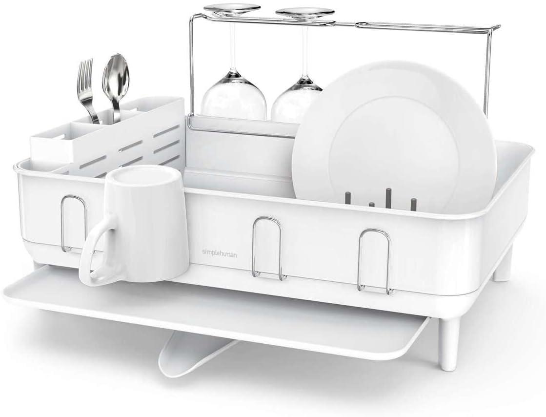 Simplehuman Kitchen Dish Drying Rack, White Steel