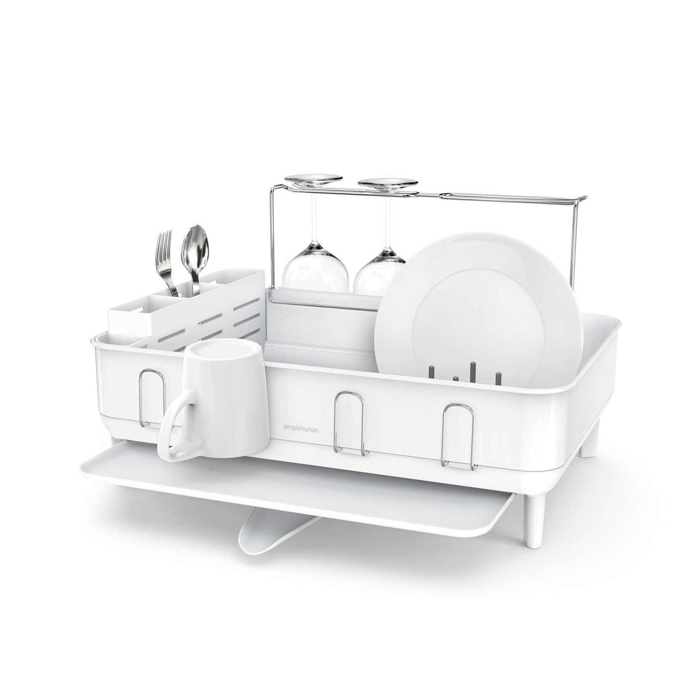 Simplehuman Kitchen Dish Drying Rack, White Steel