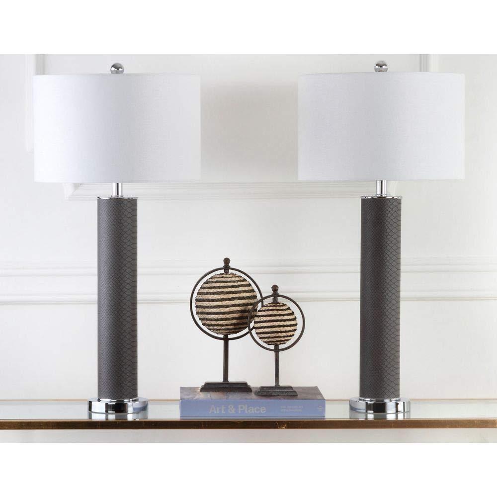 Ollie Table Lamp (Set of 2) - 31.5 Inch Height - LIT4404 - Dark Green Faux Alligator - Safavieh