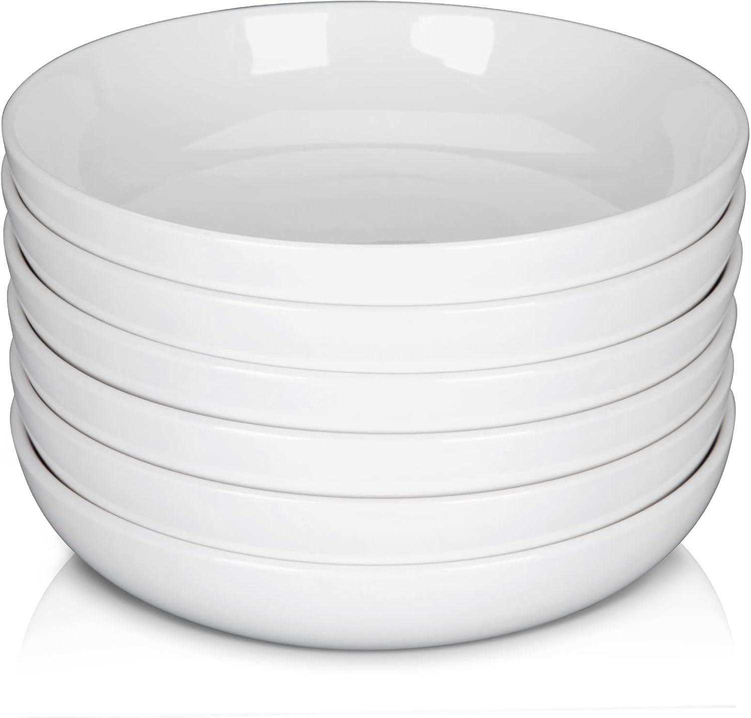 EastVita 22 oz (~623.7 g) Ceramic Pasta Bowls Set of 6 Premium White Ceramic Large Capacity Plates Suitable for Salad and Soup Bowls Microwave and Dishwasher