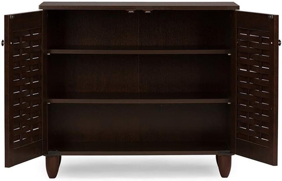 Wholesale Interiors Winda Modern and Contemporary 2-Door Dark Brown Wooden Entryway Shoes Storage Cabinet -
