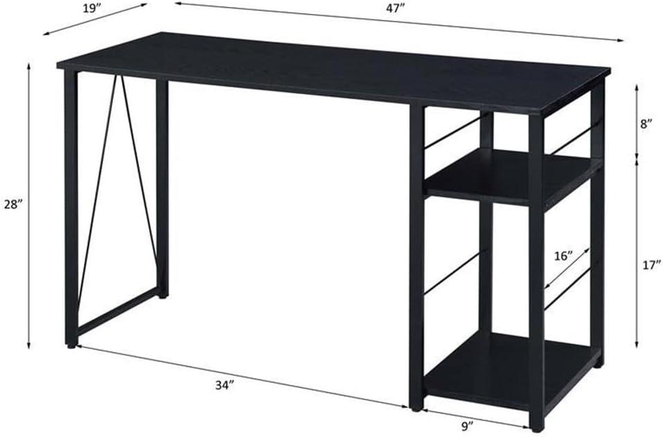 Vadna Writing Desk Black - Acme Furniture: Industrial Style, 47" Width, 2 Shelves, Wood Composite & Metal Frame