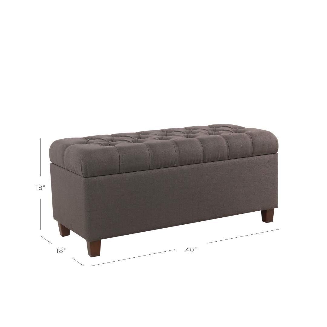 Ainsley Button Tufted Storage Bench Dark Charcoal Gray - HomePop: Upholstered Ottoman for Bedroom with Wood Legs