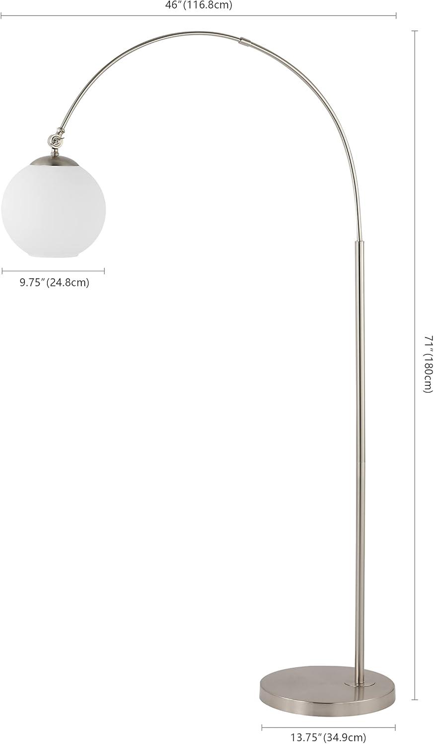 Nora Minimalistic Transitional Nickel Arc Floor Lamp with Frosted Shade