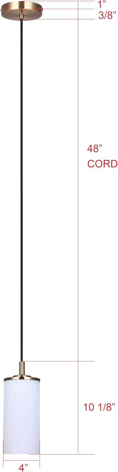 KINSLEA 1-Light Cord Pendant, Gold Finish, Frosted Ribbed Shade, Adjustable Height, Modern Minimalist Hanging Light for Kitchen Island & Dining Room