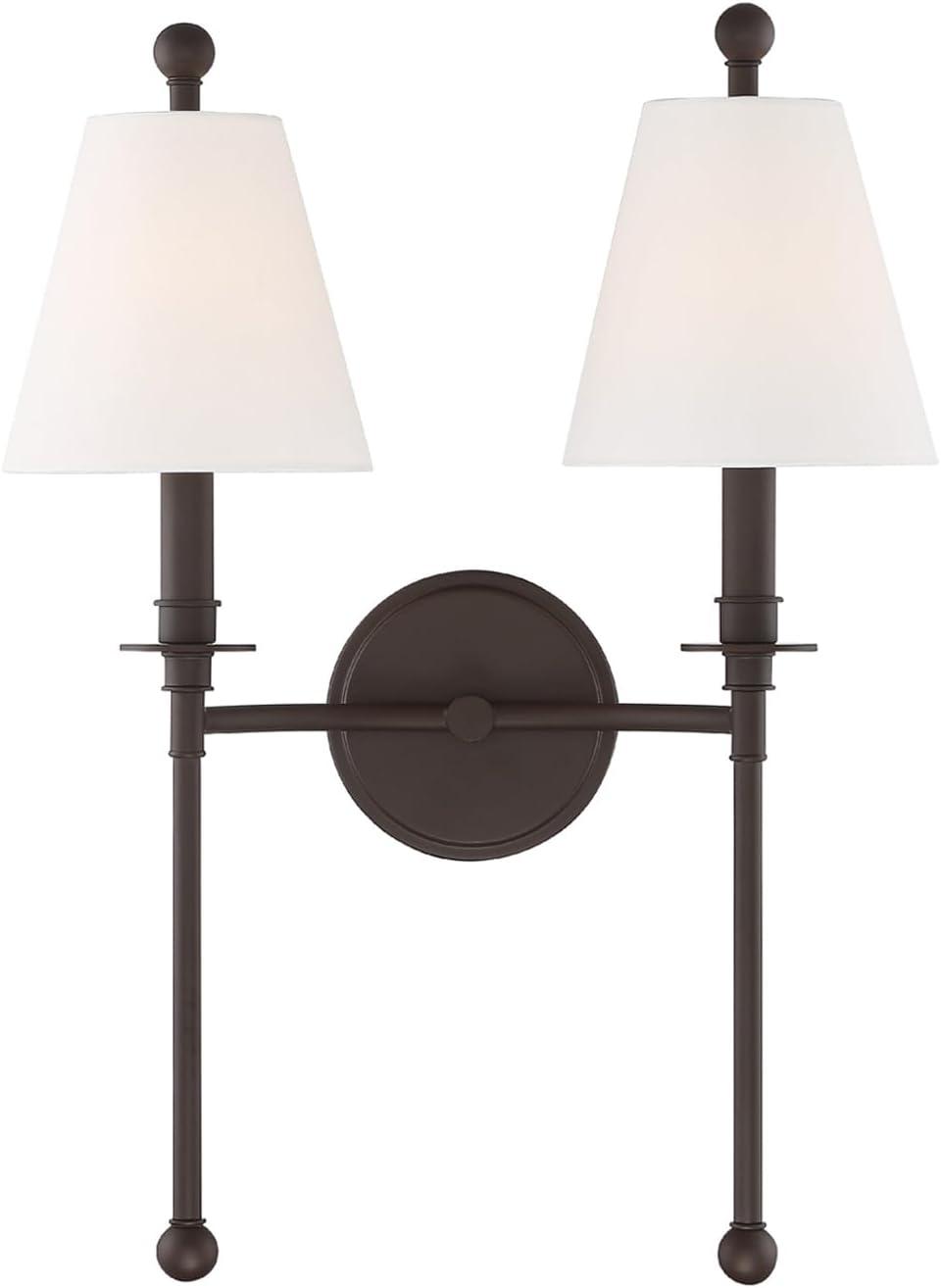 Dark Bronze 2-Light Sconce with White Silk Shades