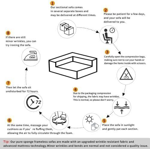 DEINPPA Modern Minimalist Style Modular Sofa Couch with Pillows and Back Support, Deep Sectional Sofa Furniture Set, 4-Seater Corduroy L-Shaped Sofa(Left Facing Chaise)