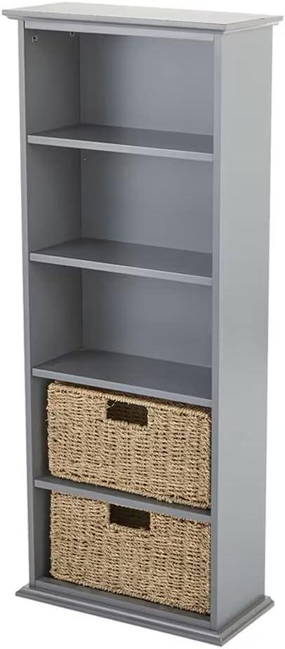 The Lakeside Collection Storage Bookcase with Set of 5 Baskets 5 Tier 15.5" W x 7"D x 38"H - Gray
