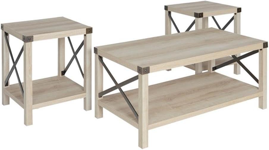 Home Square 4 Piece Set with TV Stand, Coffee Table and 2 End Tables in Oak