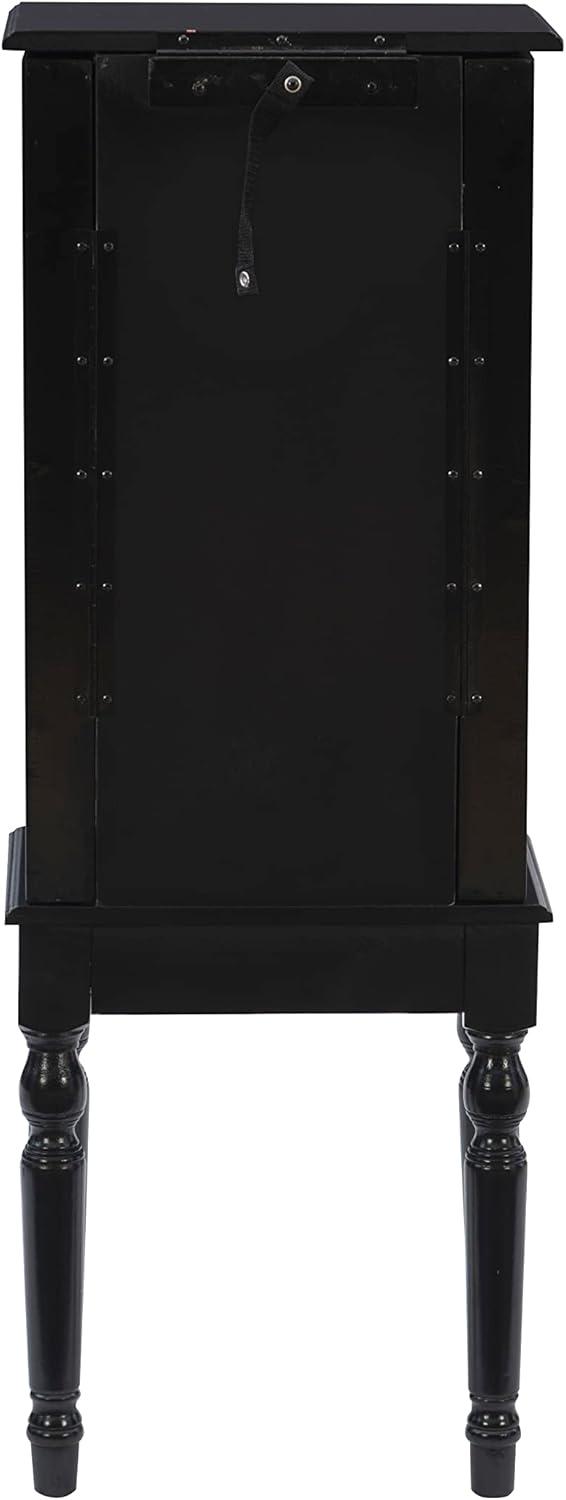 Petite Ebony Black Jewelry Armoire with Mirror and Plush Lining