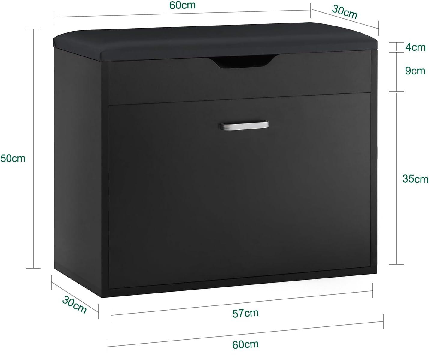 SoBuy Small Shoe Bench, Narrow Shoe Cabinet with Folding Padded Seat, Small Space Shoe Rack, White, FSR95-W