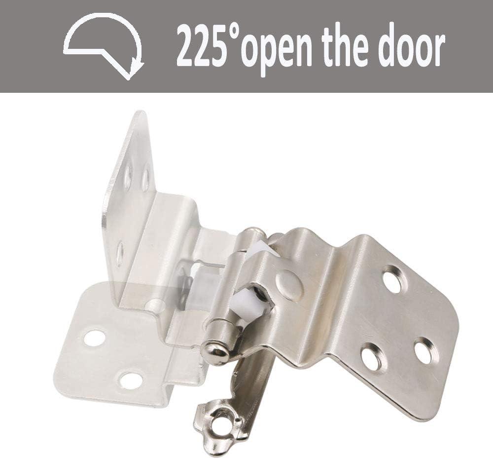 3/8 inch Offset Inset Cabinet Hinges, Self Closing Inset Satin Nickel Kitchen Door Cabinet Hinges, 8 Pack