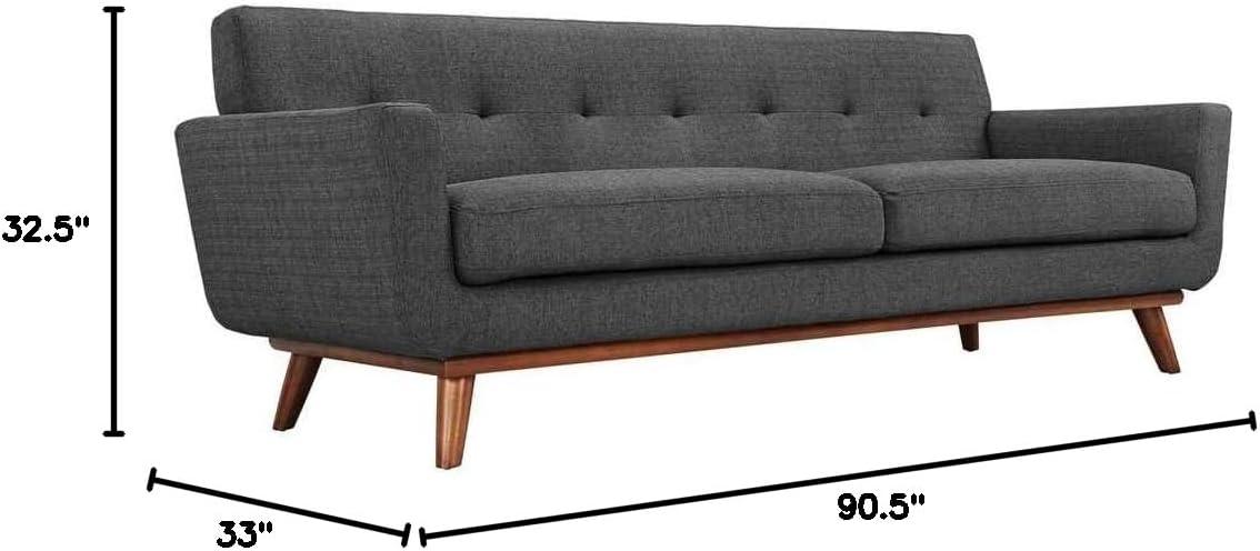 Engage Mid-Century Modern Gray Fabric Tufted Sofa with Wood Legs