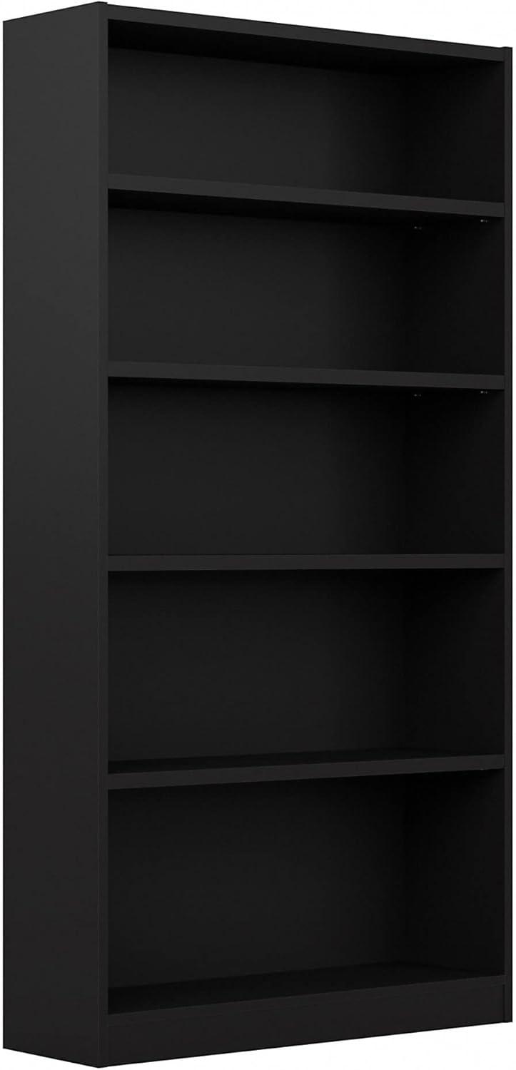 Contemporary Black Wood Adjustable 5-Shelf Bookcase