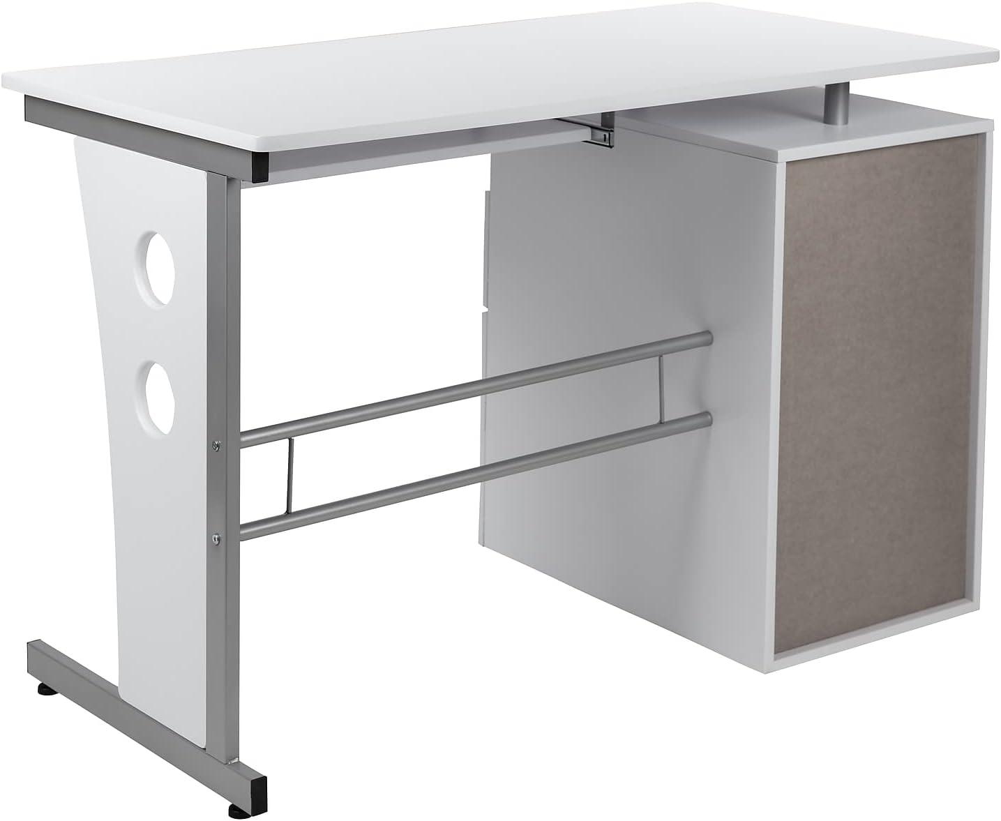 Flash Furniture White Desk with Three Drawer Pedestal and Pull-Out Keyboard Tray
