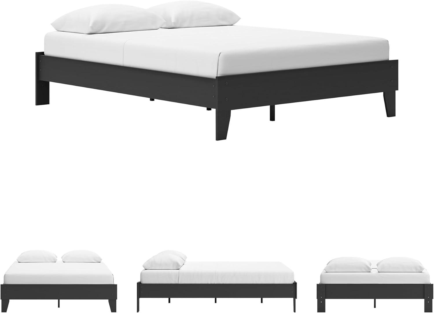 Signature Design by Ashley Queen Piperton Platform Bed Black: Modern Style, MDF Frame, No Box Spring Needed