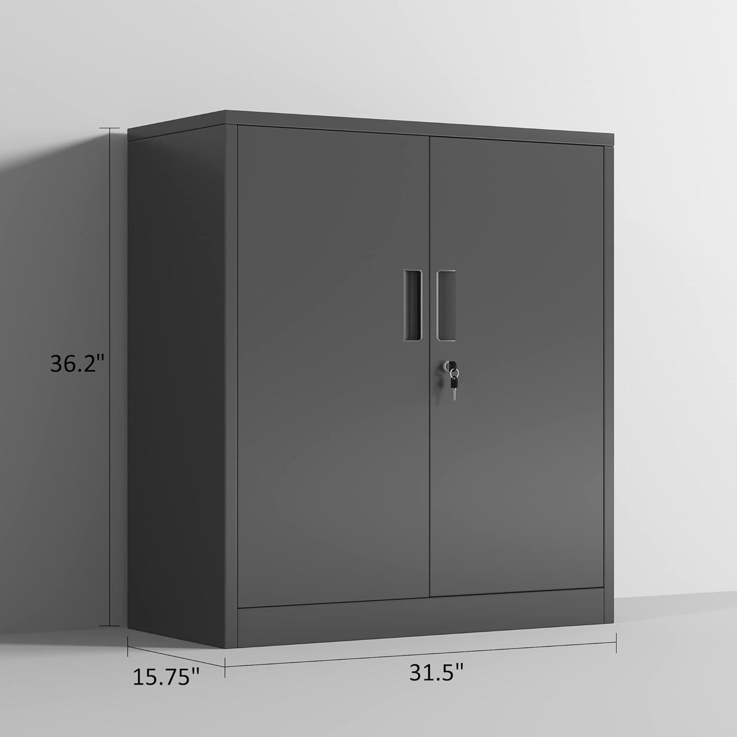 Metal Storage Cabinets with Shelves and Doors, Steel Locking Storage Cabinet for Home Office, Garage, Utility Room and Basement, 36.2" H x 31.5" W x 15.7" D (Black)