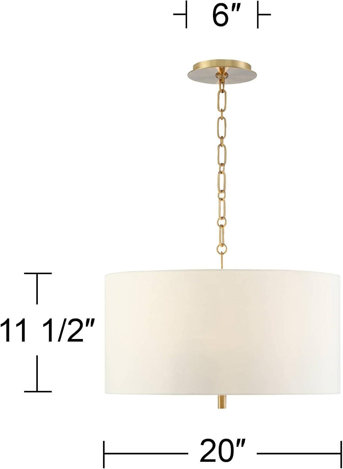 Possini Euro Design Warm Gold Pendant Chandelier 20" Wide Modern White Linen Drum Shade 4-Light Fixture for Dining Room Foyer Kitchen Island Entryway