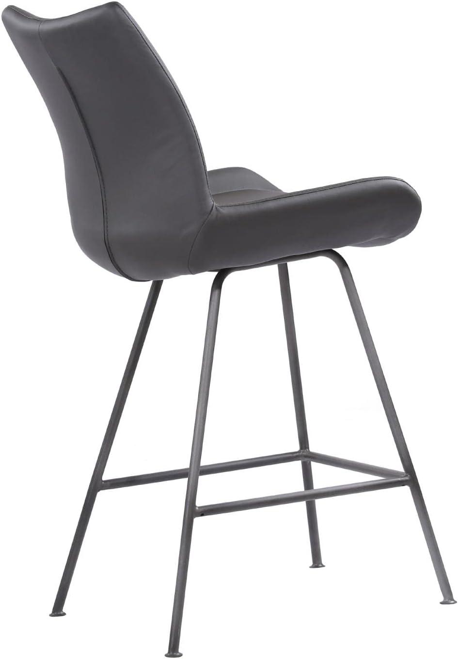 Sleek Gray Powder Coat 26" Metal and Leather Counter Stool