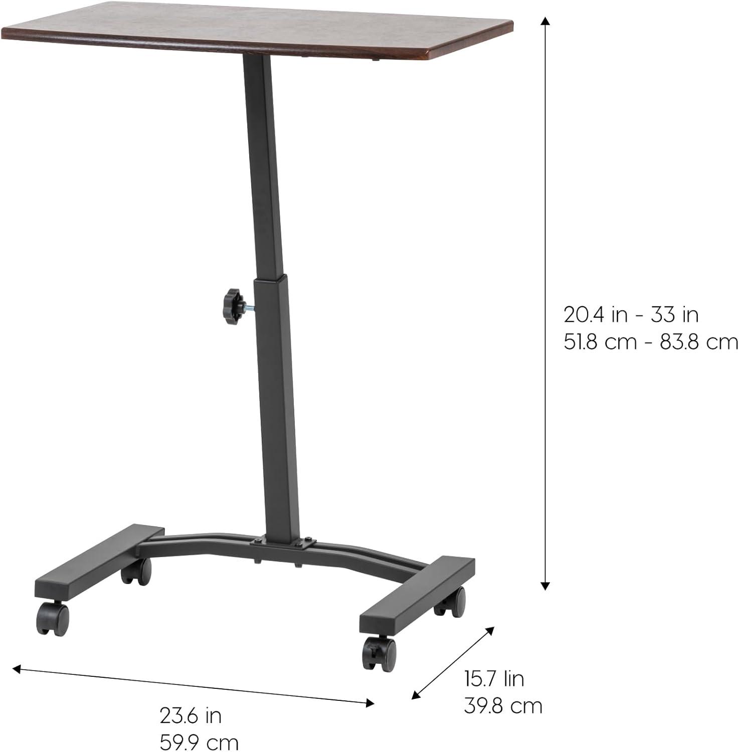 IRIS USA Single Table Height Adjustable Mobile Laptop Cart, Ergonomic Standing Desk Rolling Workstation Podium Stand from 20.4" to 33" Tall, Brown
