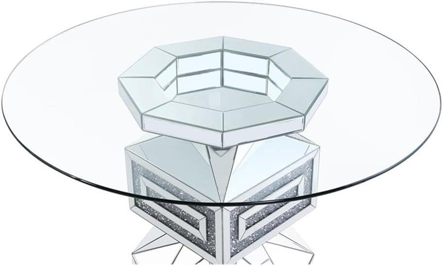 ACME Noralie Dining Table in Clear Glass Mirrored and Faux Diamonds