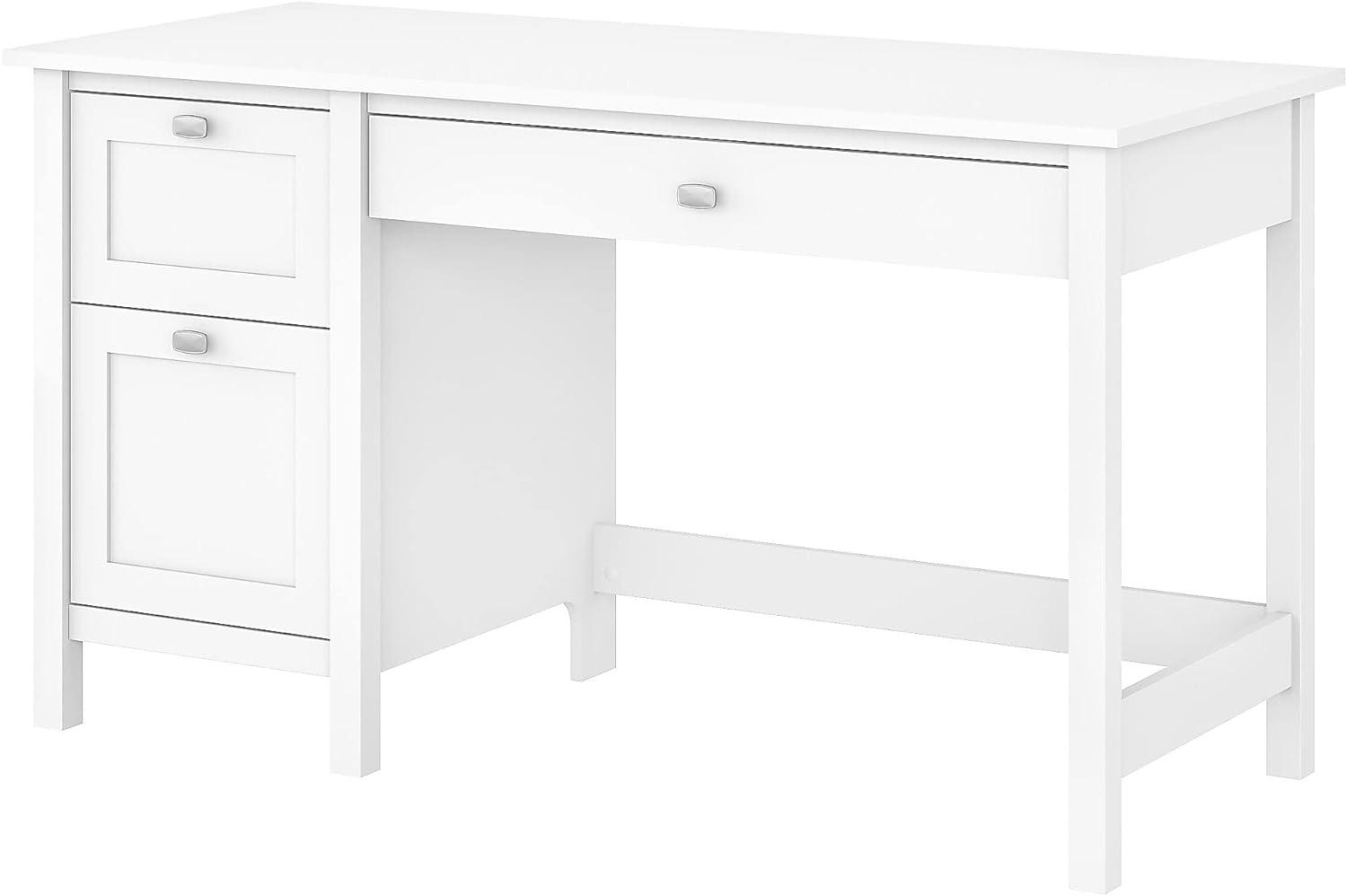 Pure White Transitional Wood Desk with Drawers and Keyboard Tray