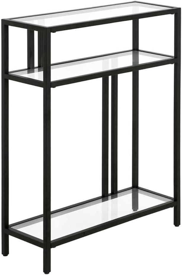 Evelyn&Zoe Cortland 22" Wide Rectangular Console Table with Glass Shelves, Blackened Bronze