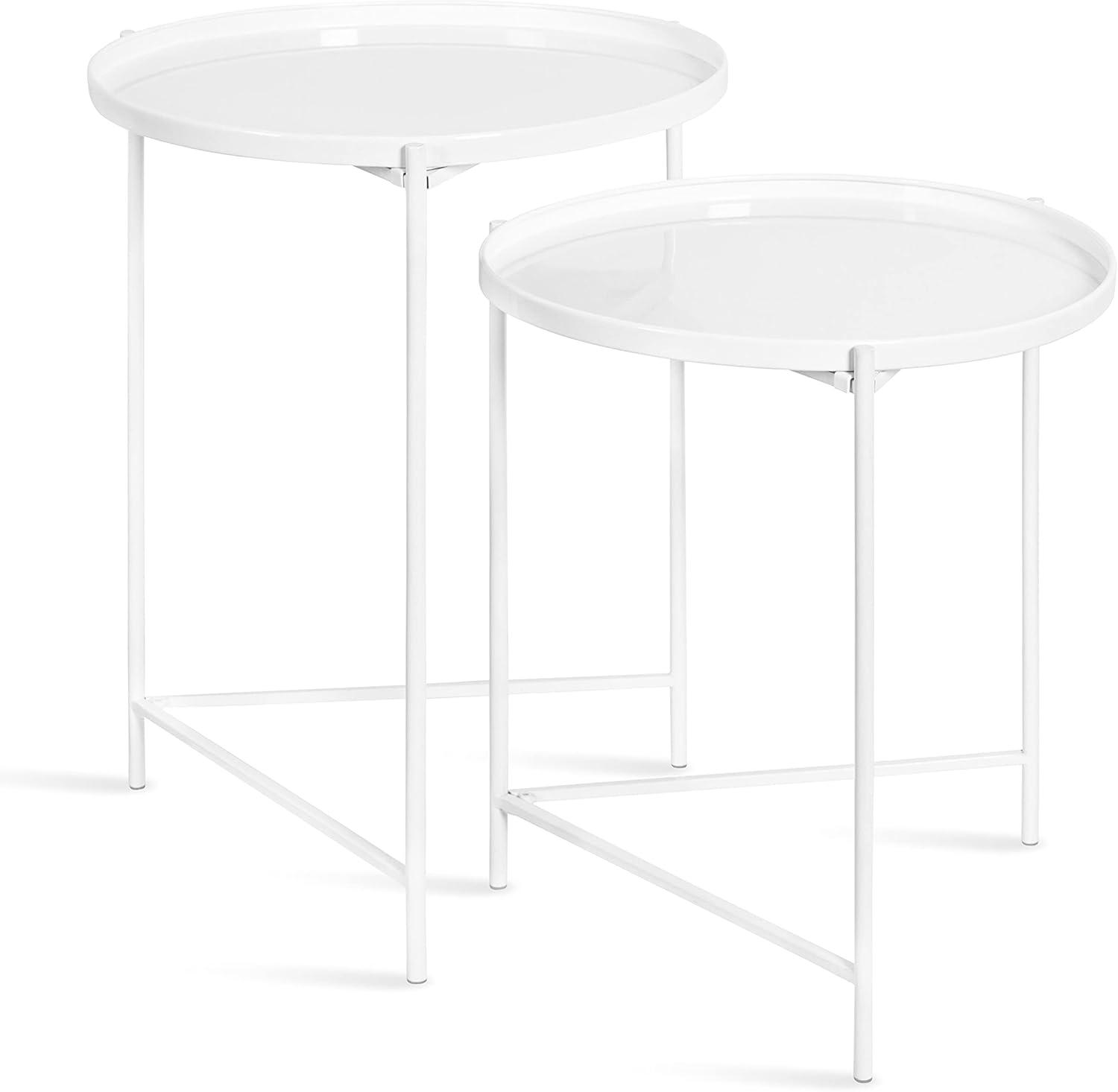 Modern Geometric White Round Metal Nesting Tables Set