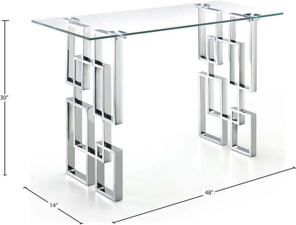 Alexis 48" Clear Glass and Chrome Metal Console Table