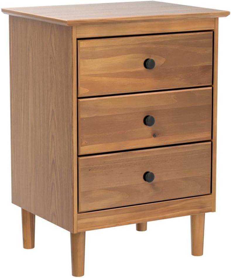 Mid-Century Solid Wood 3-Drawer Bedroom Nightstand in Caramel (Set of 2)