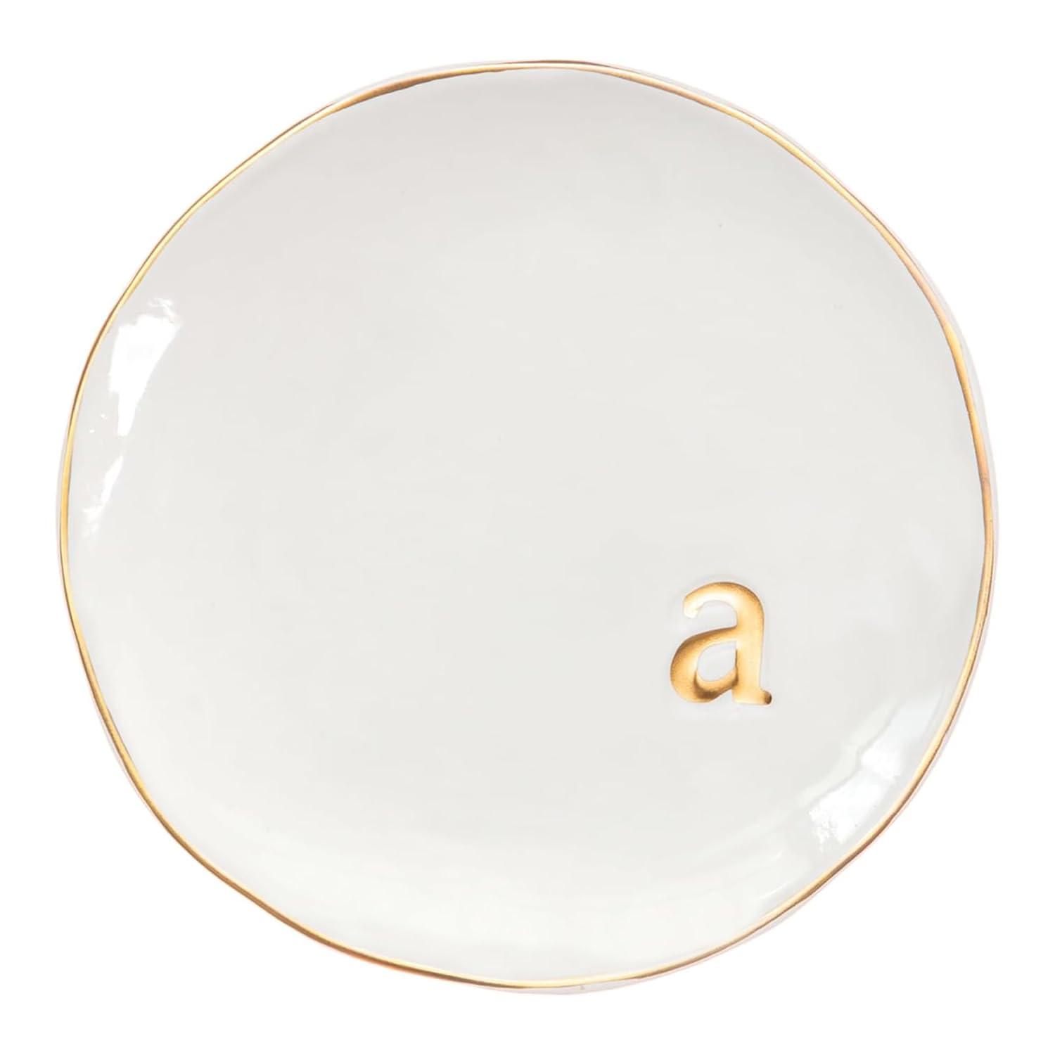 COLLECTIVE HOME - Ceramic Jewelry Tray, Decorative Trinket Dish for Rings Earrings Necklaces Bracelet Watch Keys, Birthday Mother's Day Christmas Gift for Women, 4.75", White Surface (O)