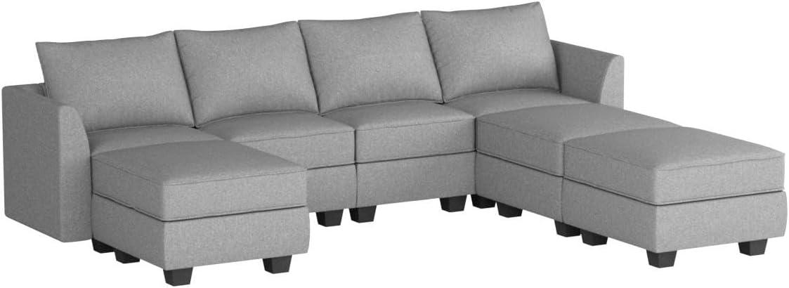 HONBAY U Shape Modular Sectional Sofa with 7 Seaters Sofa Couch with Storage Reversible Chaises, Grey