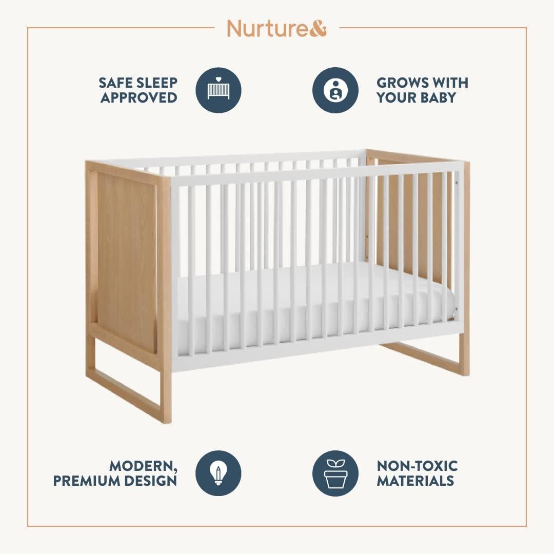 Nurture& Baby, Toddler Convertible Crib | 3 Adjustable Heights (Toddler Guardrail Not Included)