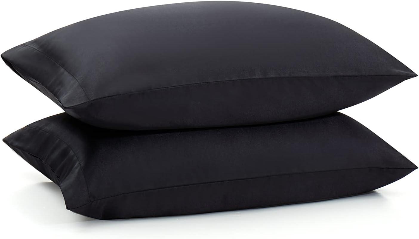 Unique Bargains Set of 4 Silky Satin Pillowcases Pillow Cover Black King