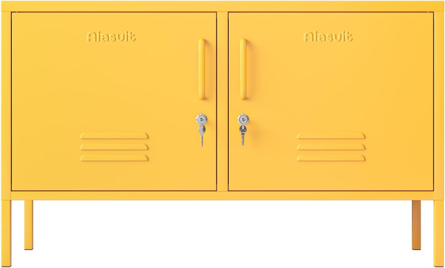 2 Doors Metal Storage Cabinet Multifunction lockers Modern TV Stand Large Space Adjustable Bedroom Locker Red Size: 23.62”H x 39.37”W x 14.96”D