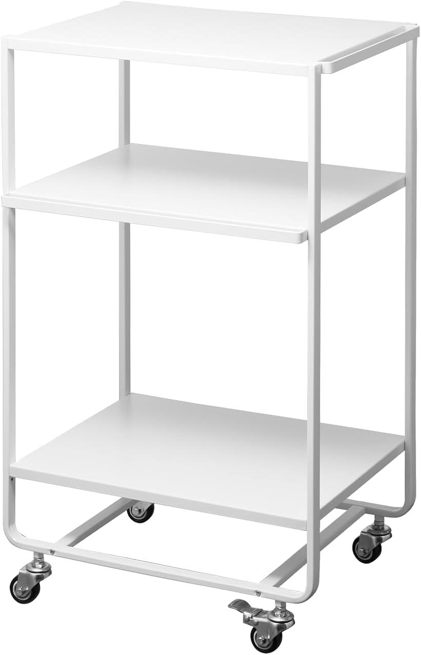 Sleek White 3-Tier Rolling Kitchen Cart with Storage Hooks